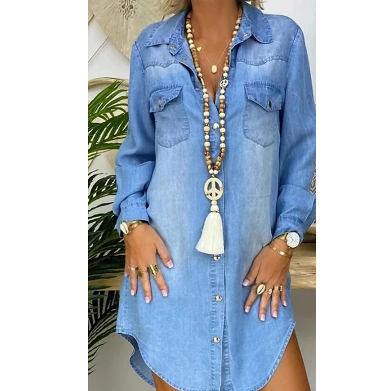 Women Denim Dress Autumn Casual Turn Down Neck Denim Party shirts Dresses Long Sleev Swing Dress Vestido Hot Sale Clothes
Women Denim Dress Autumn Casual Turn Down Neck Denim Party shirts Dresses Long Sleev Swing Dress Vestido Hot Sale Clothes