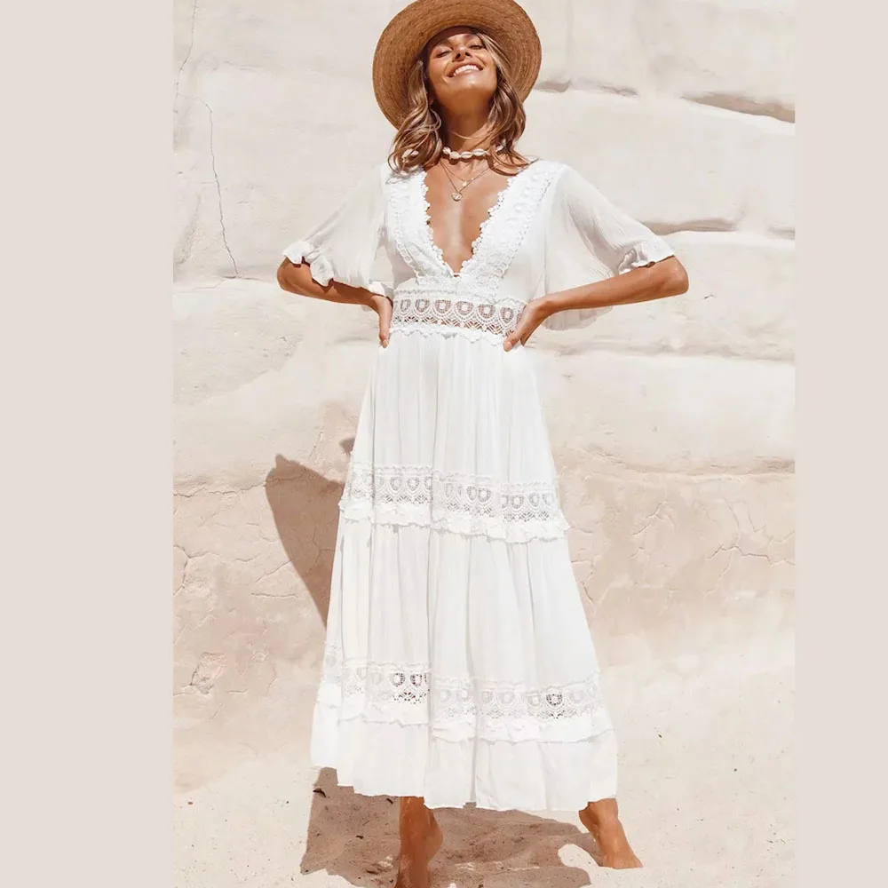 Женское кружевное платье, длинное белое богемное платье с V-образным вырезом, Повседневное платье с коротким рукавом, лето 2021
Женское кружевное платье, длинное белое богемное платье с V-образным вырезом, Повседневное платье с коротким рукавом, лето 2021