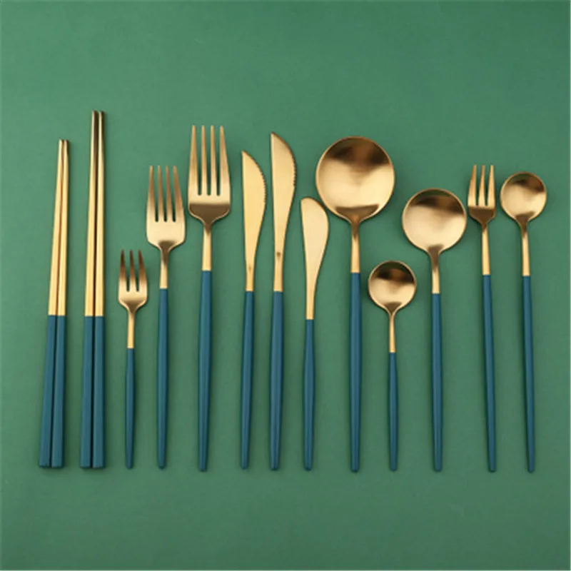 12pcs Dinnerware set cutlery silverware western fork spoon knife set tableware chopsticks green gold cutlery set stainless steel
12pcs Dinnerware set cutlery silverware western fork spoon knife set tableware chopsticks green gold cutlery set stainless steel