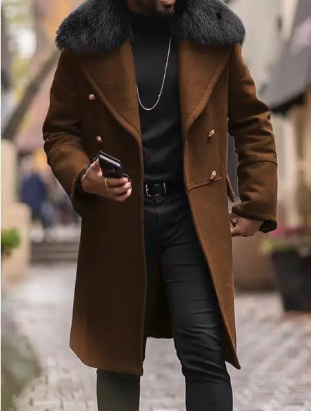 Autumn Winter Warm Men's Coats Fashion Casual Wool Tweed Solid Fur Collar Slim Fit Double Row Button Pocket Wool Overcoat Male
Autumn Winter Warm Men's Coats Fashion Casual Wool Tweed Solid Fur Collar Slim Fit Double Row Button Pocket Wool Overcoat Male