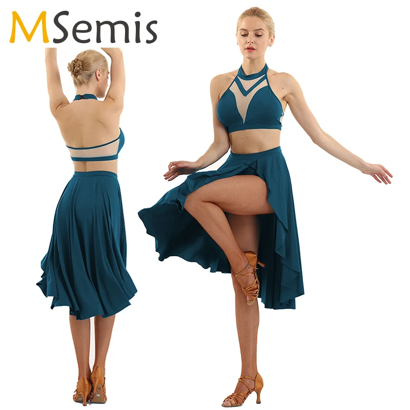 Ballet Latin dress Women Halter Sleeveless Backless Crop Tops with Latin Skirt Ballet Dress Asymmetrical Lyrical Dance Costumes
Ballet Latin dress Women Halter Sleeveless Backless Crop Tops with Latin Skirt Ballet Dress Asymmetrical Lyrical Dance Costumes