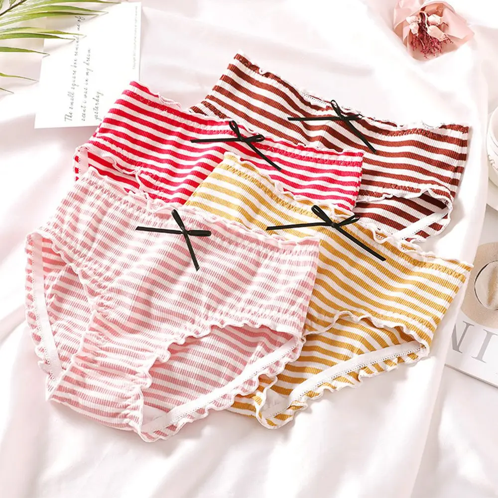 Simple Fashion Multi Color Striped Bowknot Ruffle Underwear Soft Breathable Middle Waist Cotton Panties for Women
Simple Fashion Multi Color Striped Bowknot Ruffle Underwear Soft Breathable Middle Waist Cotton Panties for Women