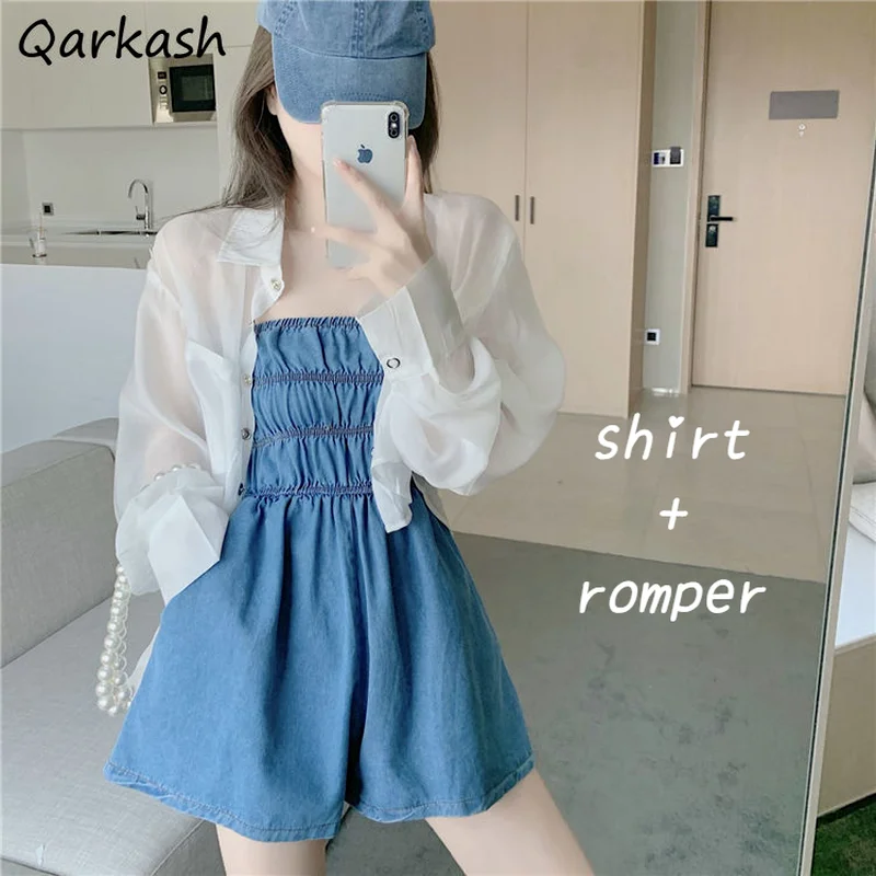 Sets Women Casual Sheer Thin Loose Shirts Summer Sun-proof Basic Solid Simple Denim Chic Female Rompers Fashion Holiday 2 Piece
Sets Women Casual Sheer Thin Loose Shirts Summer Sun-proof Basic Solid Simple Denim Chic Female Rompers Fashion Holiday 2 Piece