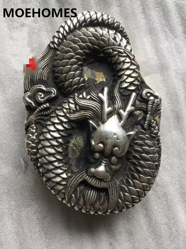 

Китайская старинная тибетская серебряная статуя дагона чернила-китайская металлическая поделка украшение для дома