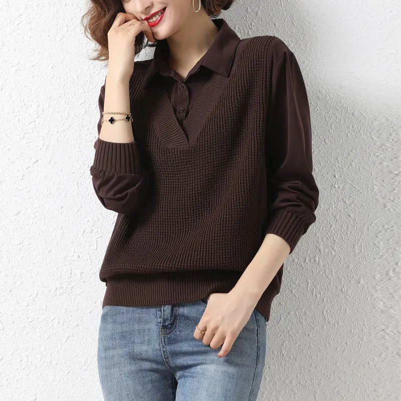 Women 2021 New Autumn Casual Fake Two Piece Knitted Sweaters Female Plaid Shirt Patchwork Long Sleeve Loose Pullover Sweater C75
Women 2021 New Autumn Casual Fake Two Piece Knitted Sweaters Female Plaid Shirt Patchwork Long Sleeve Loose Pullover Sweater C75