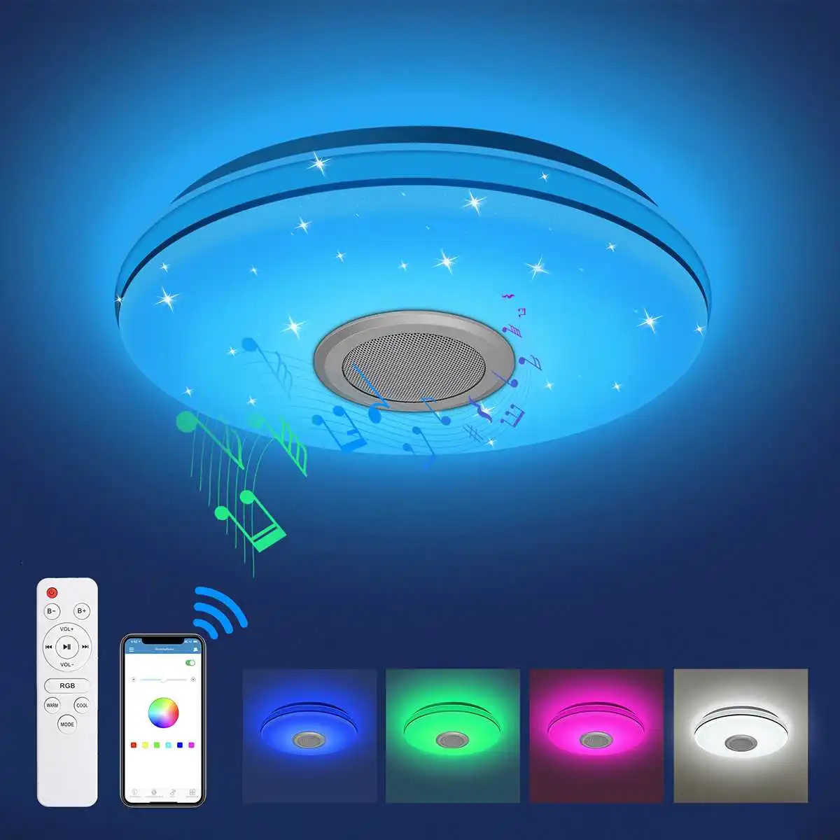 60W RGB Dimmable Music Smart Ceiling Lamp Remote&APP Control Ceiling Lights for Home Bluetooth Speaker Lighting Fixture
60W RGB Dimmable Music Smart Ceiling Lamp Remote&APP Control Ceiling Lights for Home Bluetooth Speaker Lighting Fixture