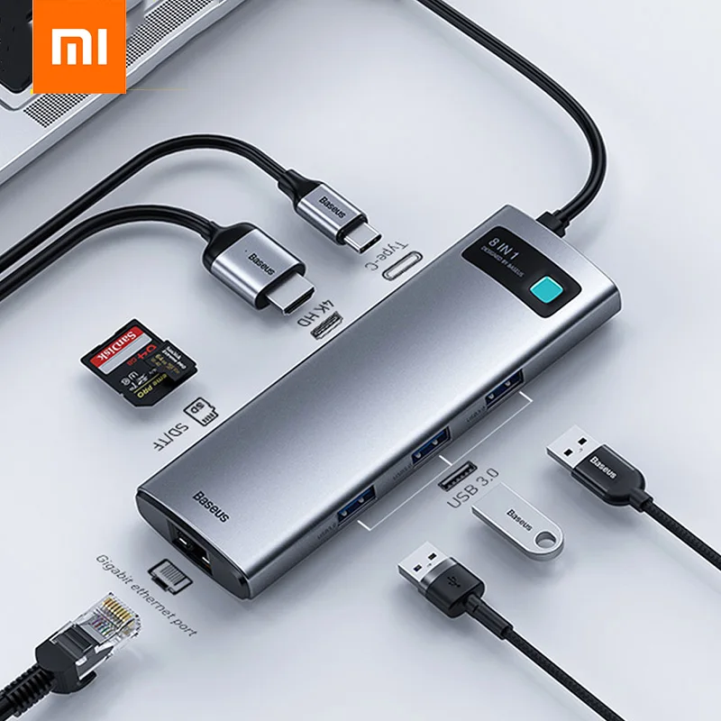 New Xiaomi Baseus USB C HUB Type C to HDMI-compatible USB 3.0 Adapter 8 in 1 Type C HUB Dock for MacBook Pro Air USB C Splitter
New Xiaomi Baseus USB C HUB Type C to HDMI-compatible USB 3.0 Adapter 8 in 1 Type C HUB Dock for MacBook Pro Air USB C Splitter