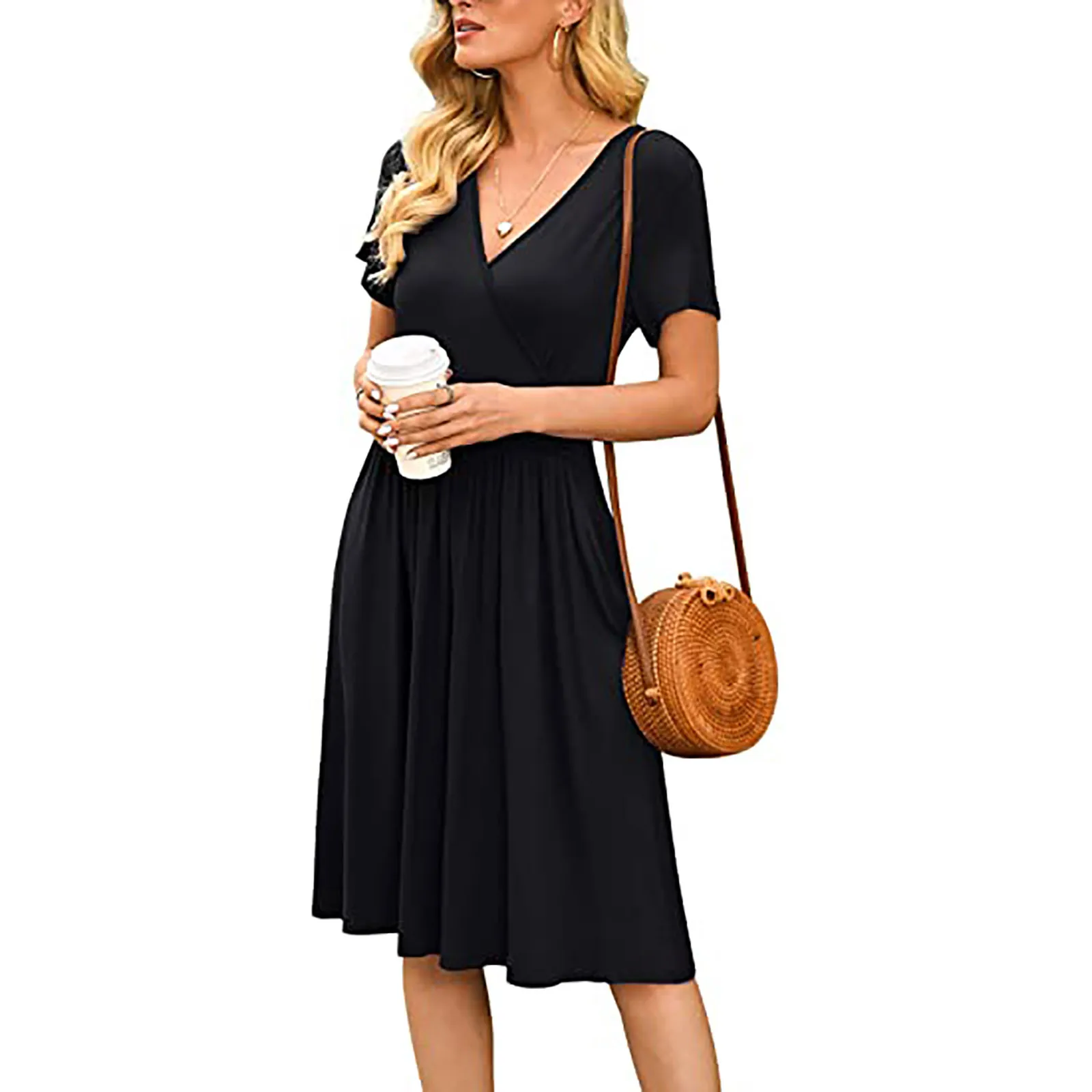 40# Women Casual Summer Dress With Pockets Short Sleeve V-neck Summer Dresses For Women 2021 Elegant Vintage Slim Woman Dress
40# Women Casual Summer Dress With Pockets Short Sleeve V-neck Summer Dresses For Women 2021 Elegant Vintage Slim Woman Dress
