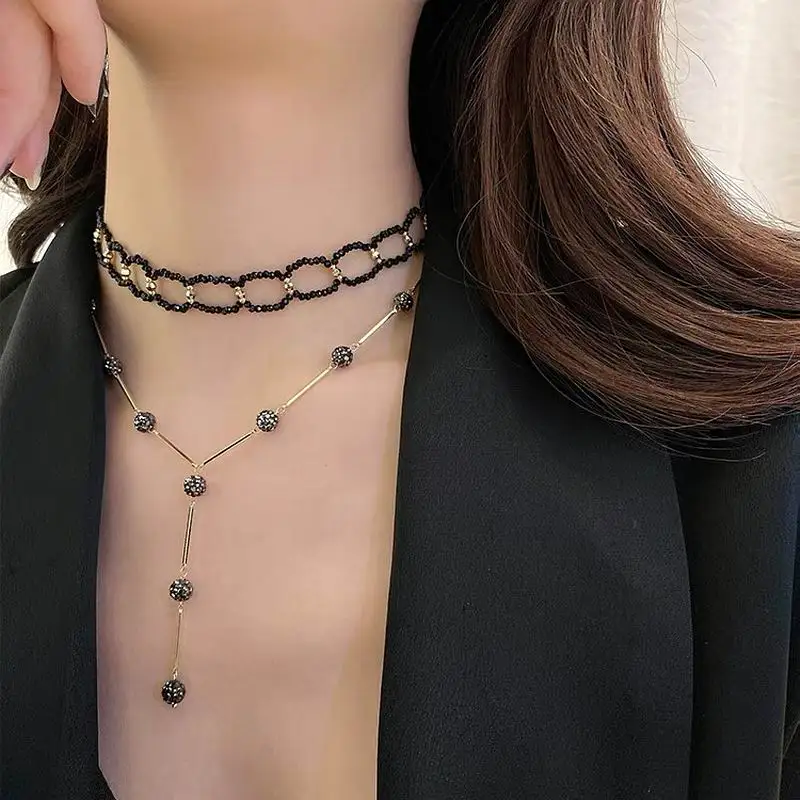 Fashion Black Necklace Women Korean Simple Crystal Beaded Choker Long Necklaces Temperament Jewelry
Fashion Black Necklace Women Korean Simple Crystal Beaded Choker Long Necklaces Temperament Jewelry