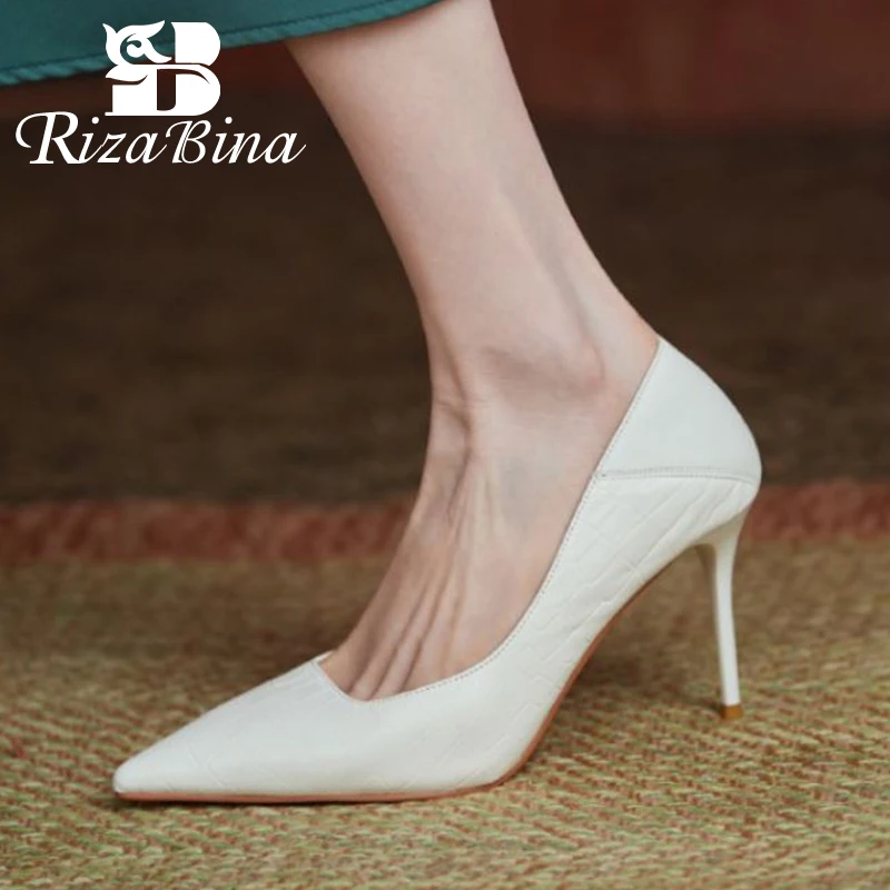 RIZABINA Ladies High Heel Shoes Real Leather Thin Heel Sexy Pumps Women Fashion Party Wedding Shoes Female Footwear Size 34-39 
RIZABINA Ladies High Heel Shoes Real Leather Thin Heel Sexy Pumps Women Fashion Party Wedding Shoes Female Footwear Size 34-39