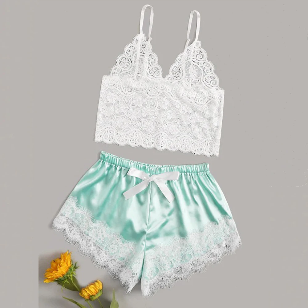 Sexy Lingerie Pijamas Lace Sleepwear Women's Pajama Set V Neck Pyjama Temptation Nightwear Cami Top and Shorts Femme Home Suit
Sexy Lingerie Pijamas Lace Sleepwear Women's Pajama Set V Neck Pyjama Temptation Nightwear Cami Top and Shorts Femme Home Suit