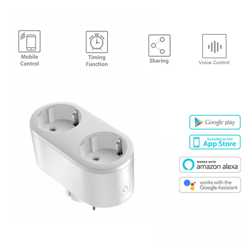 

Aubess Tuya WiFi Smart Plug Sockets 16A 2 In 1 Dual EU Socket Works With Alexa Google Home Smart-Home Automation Smart Socket