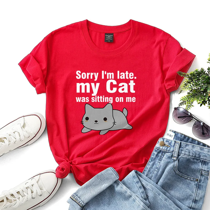Funny Sorry I'm Late My Cat Was Sitting on Me Letters Tshirt Kawaii Cat Graphic Tops Summer Women Men Tops Cotton Camisetas
Funny Sorry I'm Late My Cat Was Sitting on Me Letters Tshirt Kawaii Cat Graphic Tops Summer Women Men Tops Cotton Camisetas