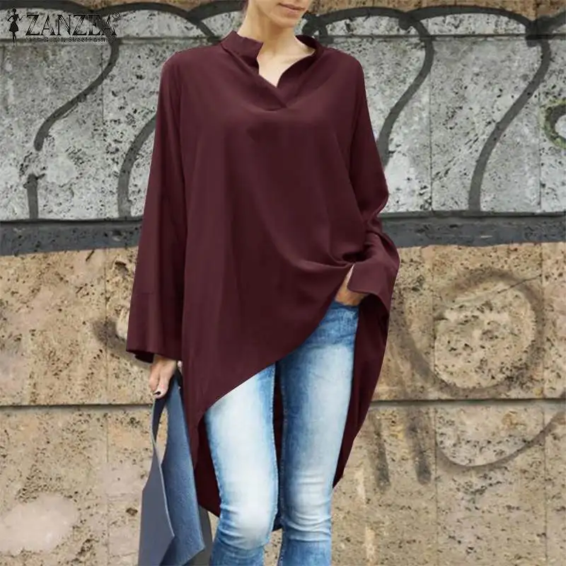 Oversize High Low Tunic Tops ZANZEA Casual Long Sleeve OL Blouse Women Loose Solid V Neck Shirt Autumn Asymmetrical Hem Chemise
Oversize High Low Tunic Tops ZANZEA Casual Long Sleeve OL Blouse Women Loose Solid V Neck Shirt Autumn Asymmetrical Hem Chemise