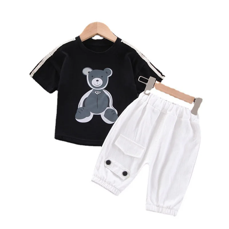 2 шт., детский однотонный топ и штаны с принтом медведя
2 шт., детский однотонный топ и штаны с принтом медведя
