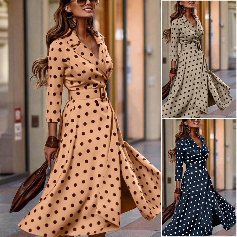 2021 Sexy V-Neck Polka Dot Print Casual Fashion Long Skirts for Women Spring Autumn Clothes Waist Repair Button Dress Elegant
2021 Sexy V-Neck Polka Dot Print Casual Fashion Long Skirts for Women Spring Autumn Clothes Waist Repair Button Dress Elegant