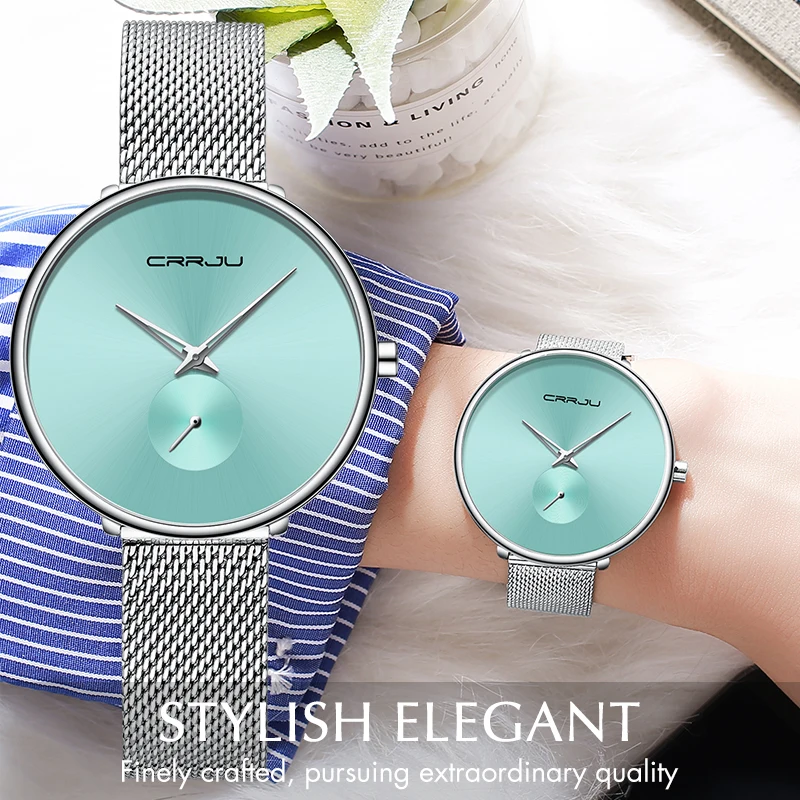 

CRRJU часы для женщин лучший бренд класса люкс дизайн кварцевые женские часы ультра тонкий стальной сетки наручные часы для женщин простой де...