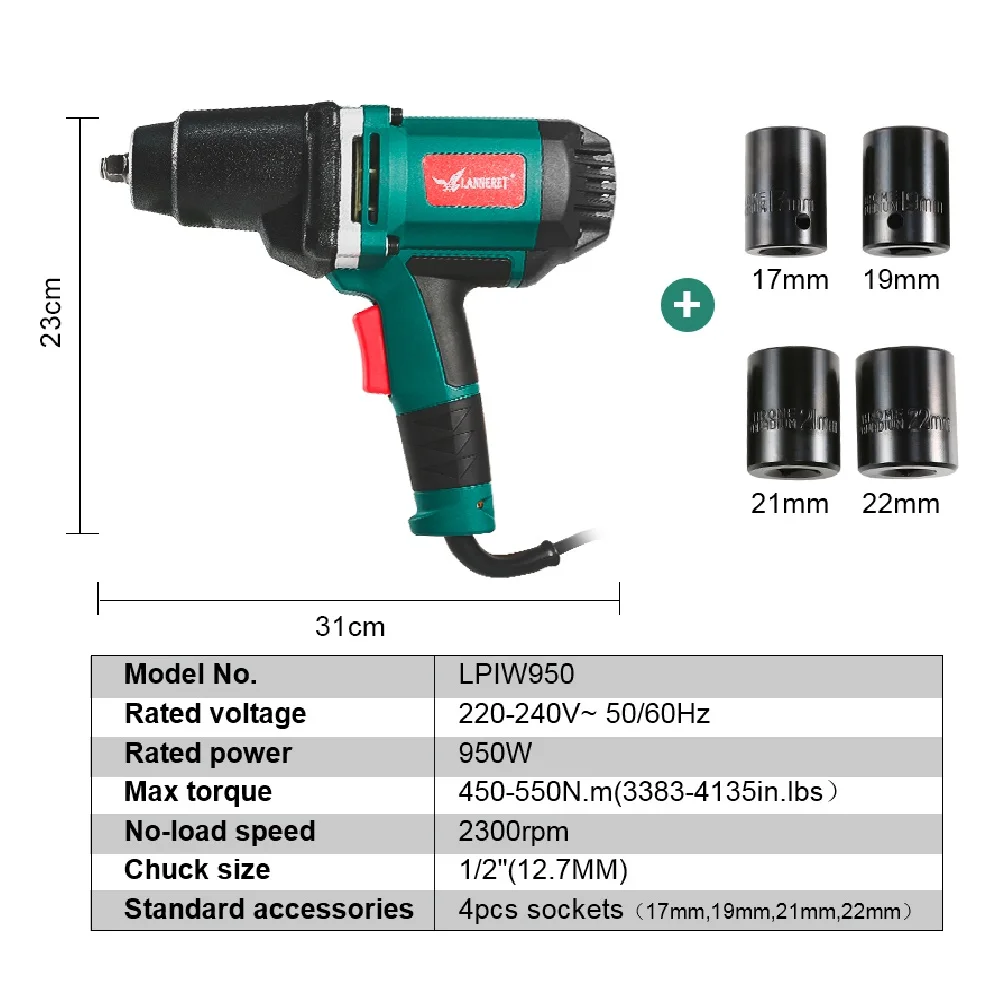 AC Electric Impact Wrench 1/2 inch Car Socket Household 450W 950W Impact Wrench Changing Tire Tools
AC Electric Impact Wrench 1/2 inch Car Socket Household 450W 950W Impact Wrench Changing Tire Tools