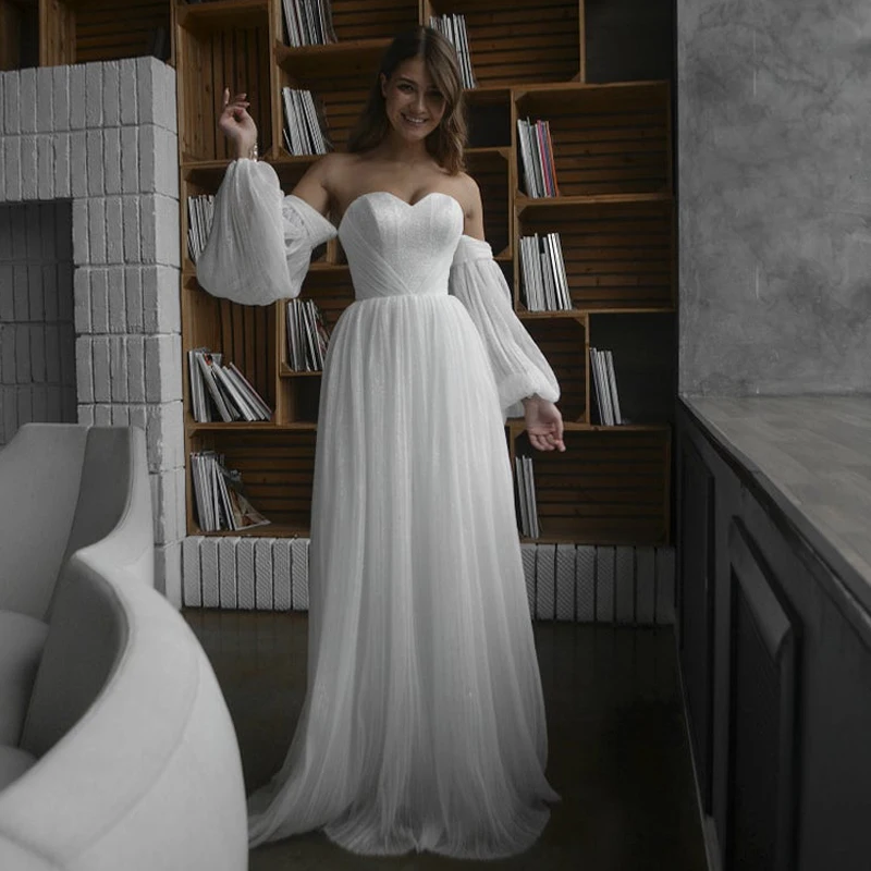Eightree Sexy Glitter White Wedding Dresses Off Shoulder A-Line Lace up Back Long Sleeve Bridal Gown Evening Dress Custom Size
Eightree Sexy Glitter White Wedding Dresses Off Shoulder A-Line Lace up Back Long Sleeve Bridal Gown Evening Dress Custom Size