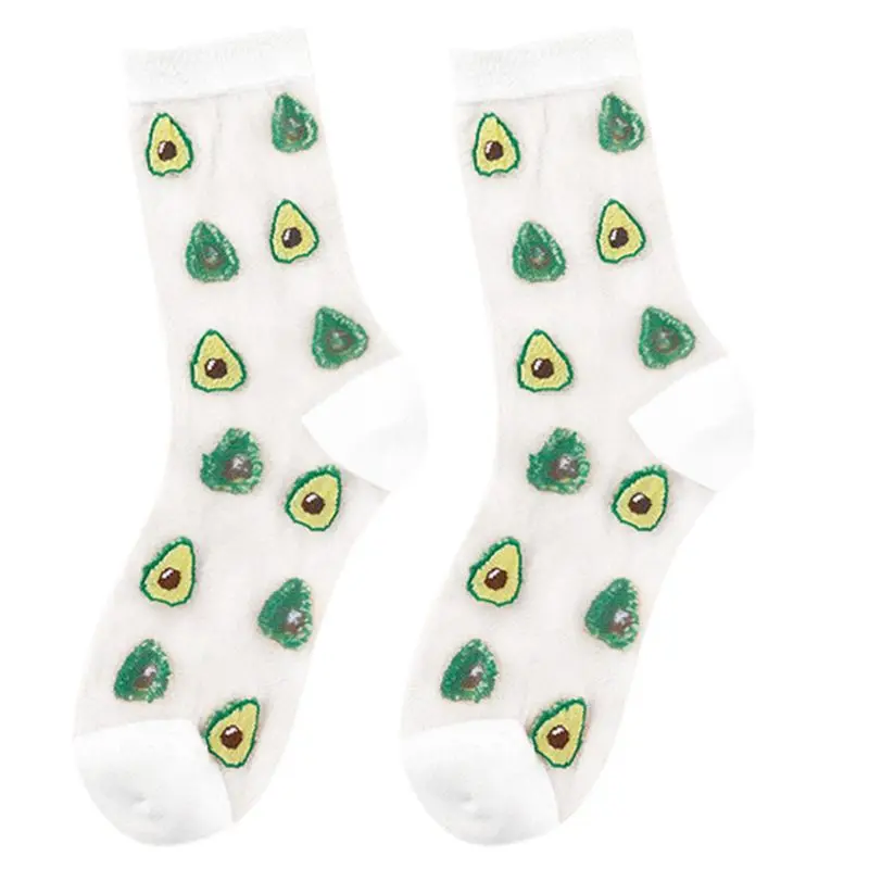 

Женские прозрачные носки в Корейском стиле, милые авокадо, арбуз, фрукты, жаккардовое стекловолокно, Харадзюку, скейтборд, средняя труба, Hosie