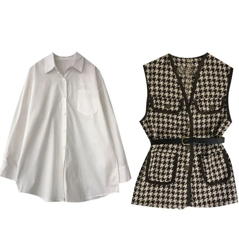 Spring and Autumn New Waisted Long-Sleeved Shirt + Houndstooth Graceful Vest Coat Two - Piece Suit Tide Tong Qin
Spring and Autumn New Waisted Long-Sleeved Shirt + Houndstooth Graceful Vest Coat Two - Piece Suit Tide Tong Qin