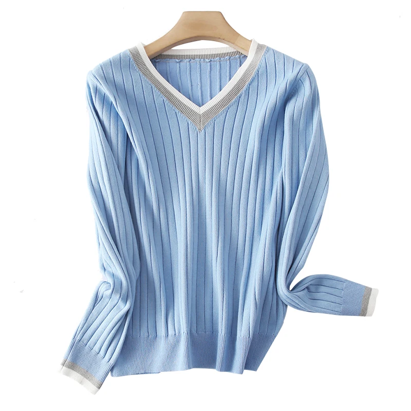 spring fall V-neck loose sweater women's wild long-sleeved patchwork pullover knitted base shirt
spring fall V-neck loose sweater women's wild long-sleeved patchwork pullover knitted base shirt