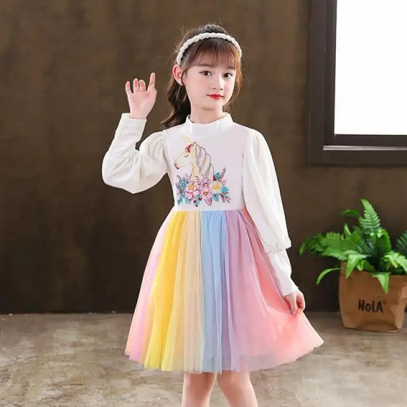 Kids Baby Girls Dress Autumn Long Sleeve Mesh Rainbow Unicorn Princess Dress Children Clothing for Wedding Party Costume 3-12Yrs
Kids Baby Girls Dress Autumn Long Sleeve Mesh Rainbow Unicorn Princess Dress Children Clothing for Wedding Party Costume 3-12Yrs