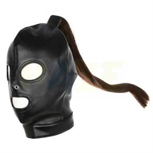 Leather Headgear Hood Mask Restraint Harness Hair Ponytail Chest Belt Collar 
Leather Headgear Hood Mask Restraint Harness Hair Ponytail Chest Belt Collar