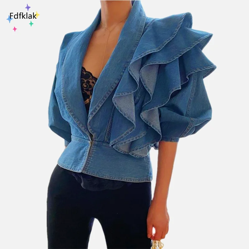 Осенняя Новая корейская модная тонкая джинсовая куртка Fdfklak с V-образным вырезом