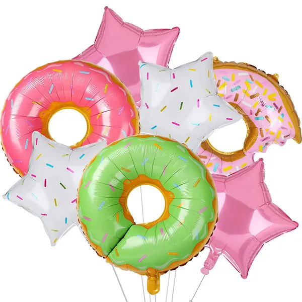 

7 PCS Big Donut And Star Foil Balloons Large Mylar Doughnut Balloon Giant for Birthday Party Wedding Decoration Baby Shower