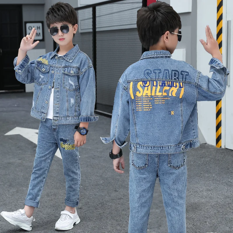 Fashion Clothes Jeans Jackets and Long Pants Two Piece Sport Suit Spring Autumn Letter Print Turn-down Collar Denim Clothing Set
Fashion Clothes Jeans Jackets and Long Pants Two Piece Sport Suit Spring Autumn Letter Print Turn-down Collar Denim Clothing Set