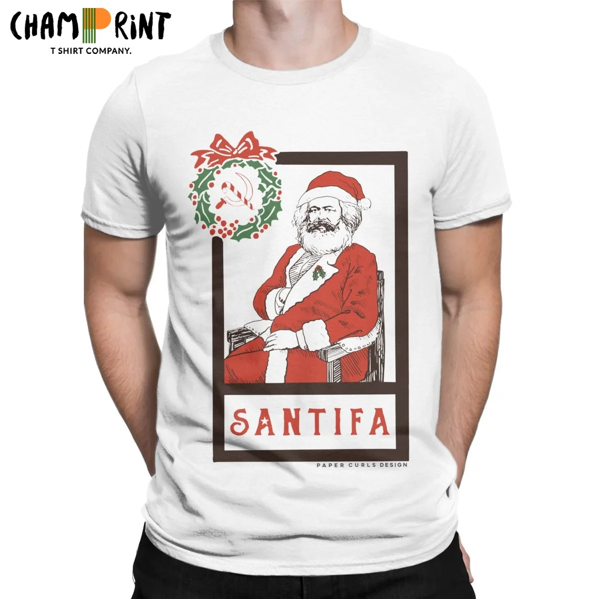 

Santifa Christmas Marx Karl Santa Paper Men's T Shirts Vintage Tees Short Sleeve Crew Neck T-Shirts 100% Cotton Printed Tops