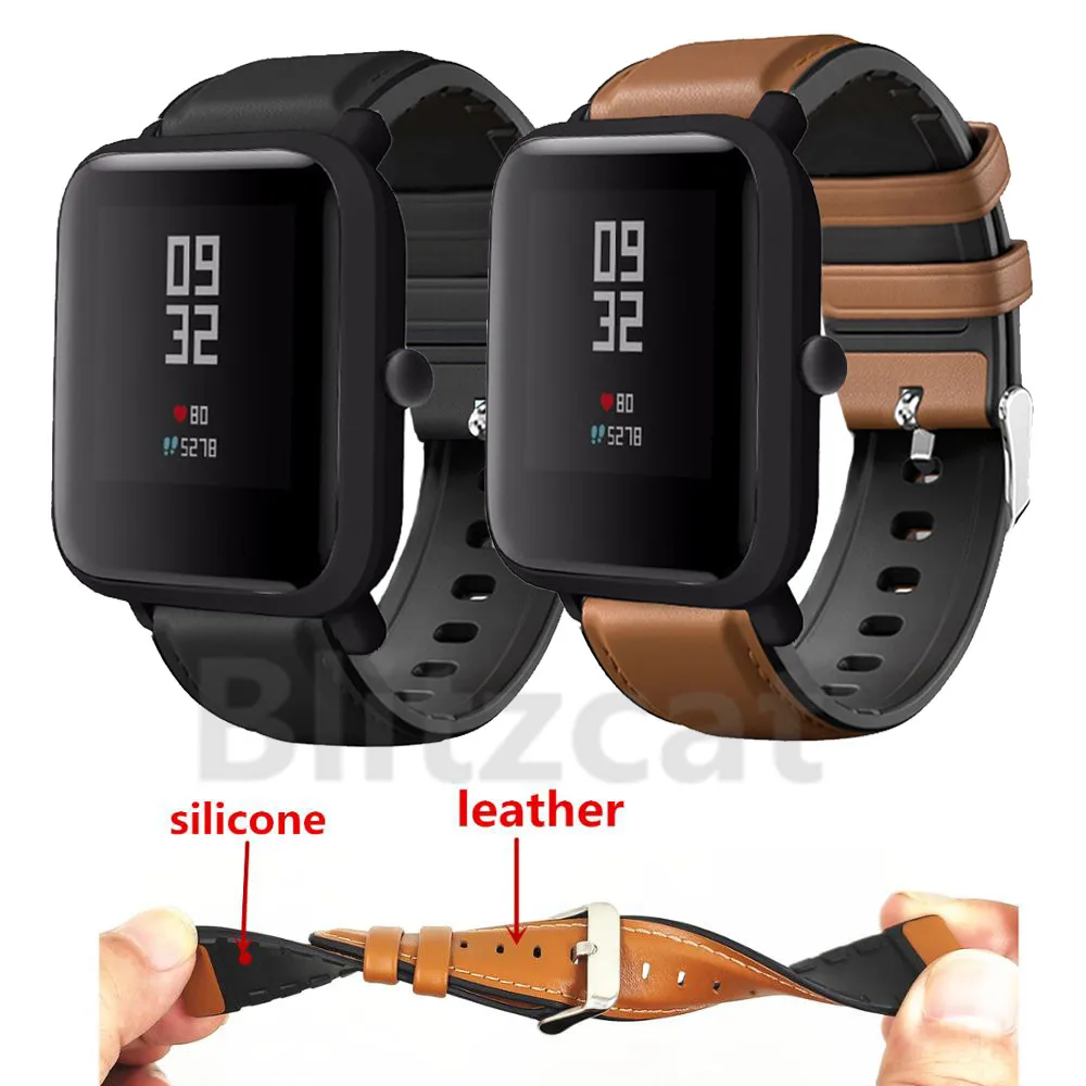 Ремешок из натуральной кожи для фитнес браслета Xiaomi huami Amazfit Bip BIT Lite Youth/Amazfit
