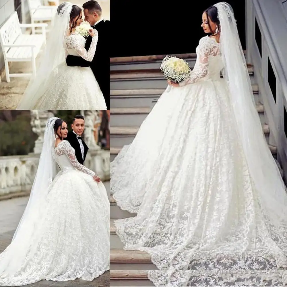 Ball Gown Lace Wedding Dresses Appliques Arabic Button Back Long Sleeve Vintage Bridal Dress For Middle East 
Ball Gown Lace Wedding Dresses Appliques Arabic Button Back Long Sleeve Vintage Bridal Dress For Middle East