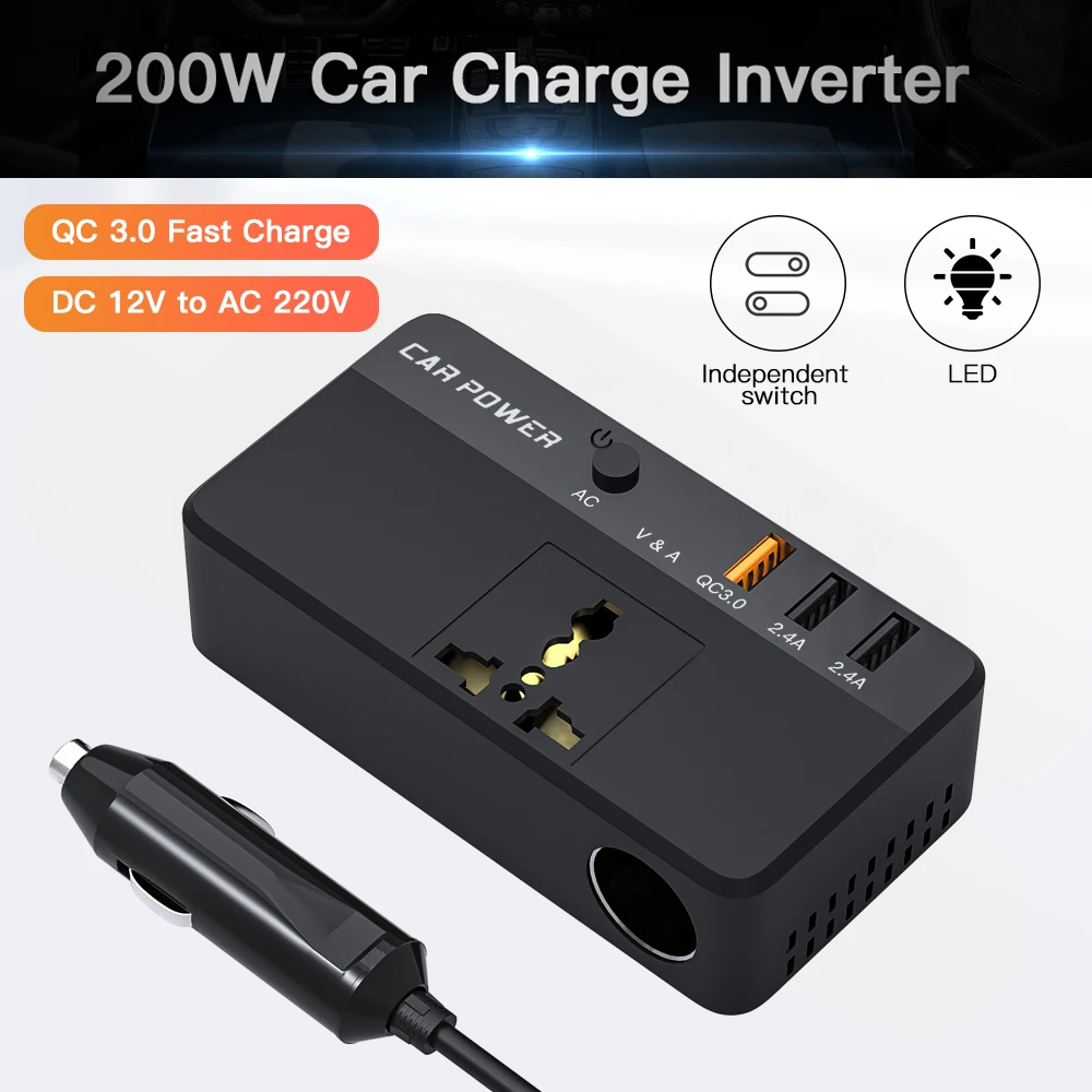Extractme 200W Inverter DC 12V 220V Car Charger Converter Car Cigarette Lighter Power Adapter QC3.0 USB Socket Fast Charging
Extractme 200W Inverter DC 12V 220V Car Charger Converter Car Cigarette Lighter Power Adapter QC3.0 USB Socket Fast Charging