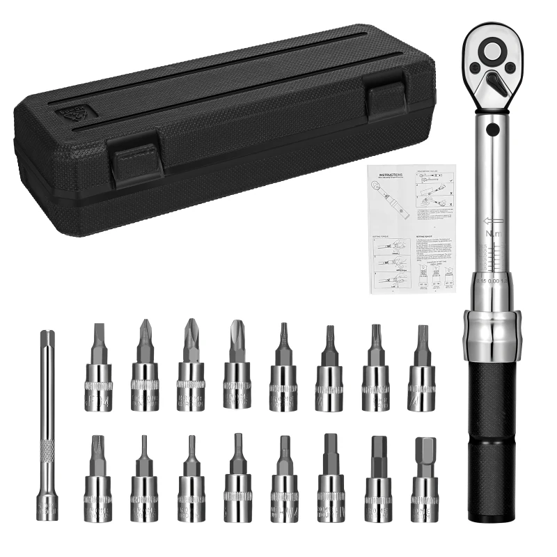 AUPORO 18pcs Torque Wrench Bicycle 1/4 Inch 2-20 Nm Torque Repair Tool Torque Adapter Precision Tool Including for Road Bike MTB
AUPORO 18pcs Torque Wrench Bicycle 1/4 Inch 2-20 Nm Torque Repair Tool Torque Adapter Precision Tool Including for Road Bike MTB