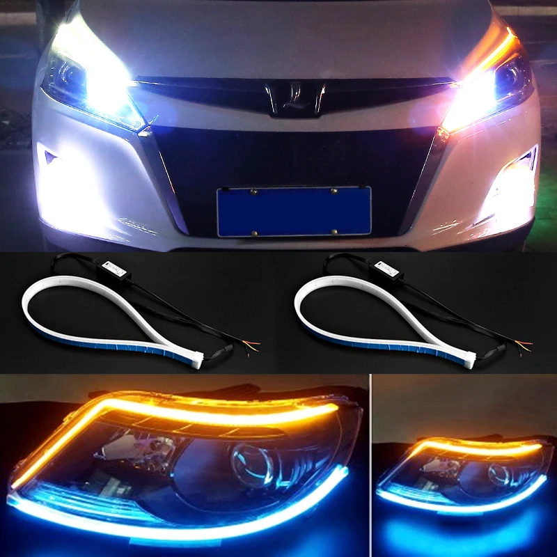 

2 PCS Ultrafine 45cm 60cm DRL Flexible LED Tube Style Turn Signal Lamps Daytime Running Lights Tear Strip Car Headlight