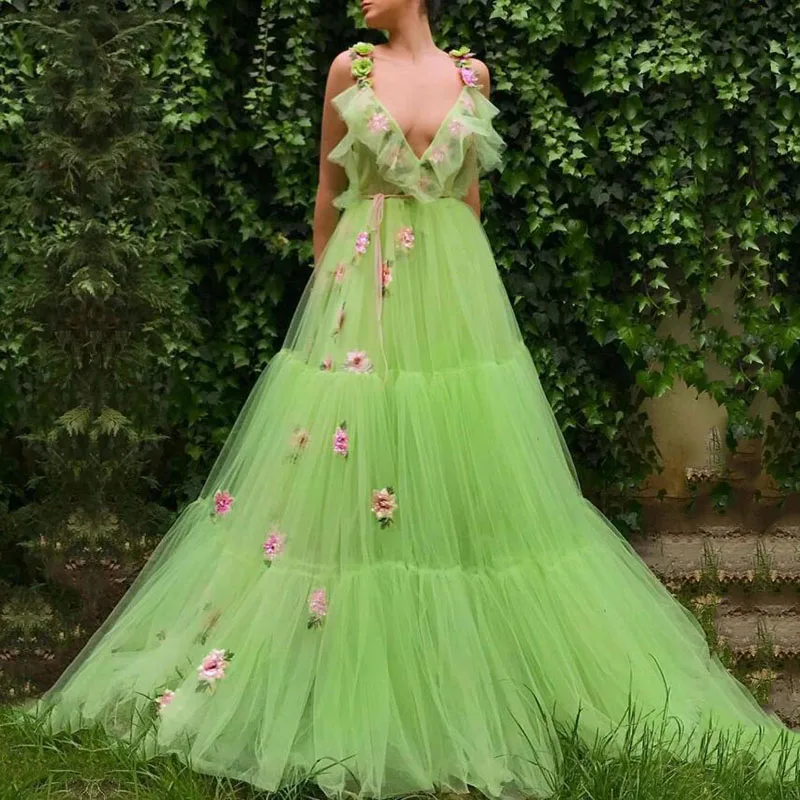 Lime Green Evening Dress V-Neck 3D Flowers Handmade Spaghetti Strap Pleats A-Line Formal Prom Dress Party abiye gece elbisesi
Lime Green Evening Dress V-Neck 3D Flowers Handmade Spaghetti Strap Pleats A-Line Formal Prom Dress Party abiye gece elbisesi