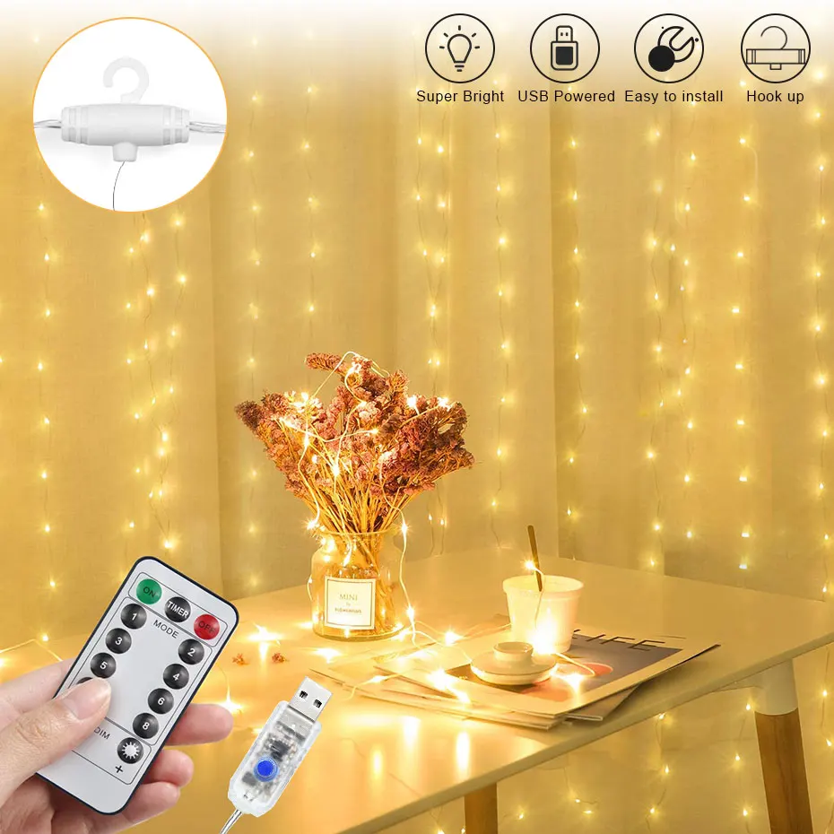 LED String Lights USB Hook Fairy Lights Curtain Color Changing Remote White/Blue/Purple/RGB 300LEDs with 8 Modes Christmas
LED String Lights USB Hook Fairy Lights Curtain Color Changing Remote White/Blue/Purple/RGB 300LEDs with 8 Modes Christmas