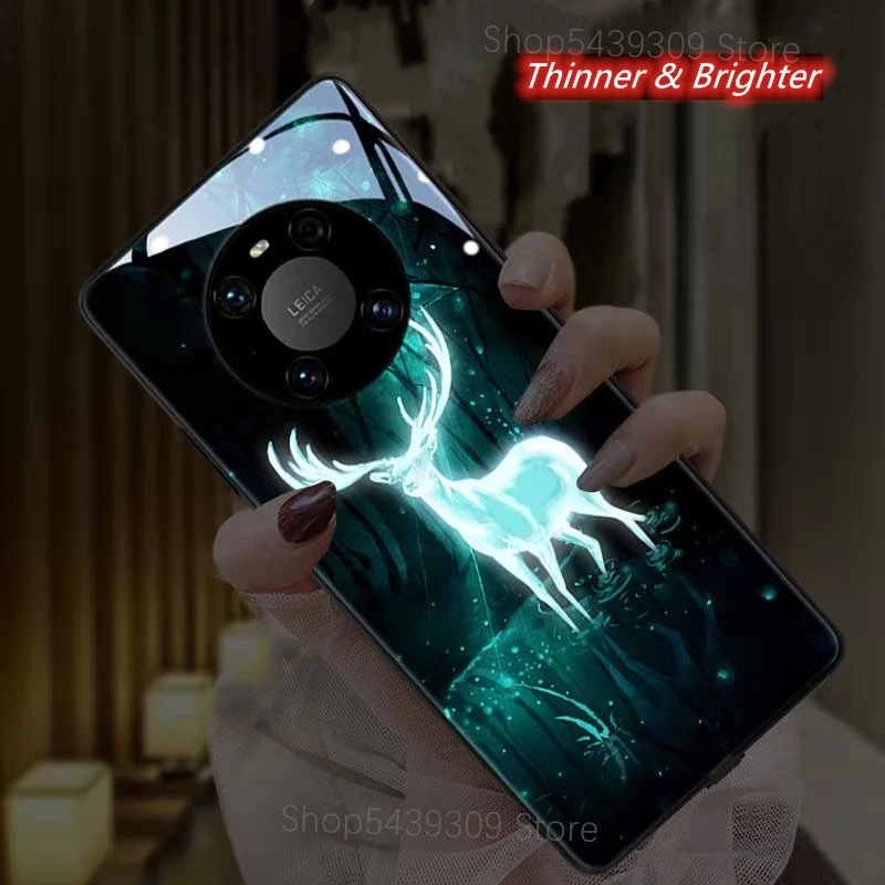 

Forest See Deer Colorful LED Flash Light Up Case For Huawei Mate 20 30 40 Pro P40 P30 P20 Pro Plus Honor 20 3D Elk Phone Cover