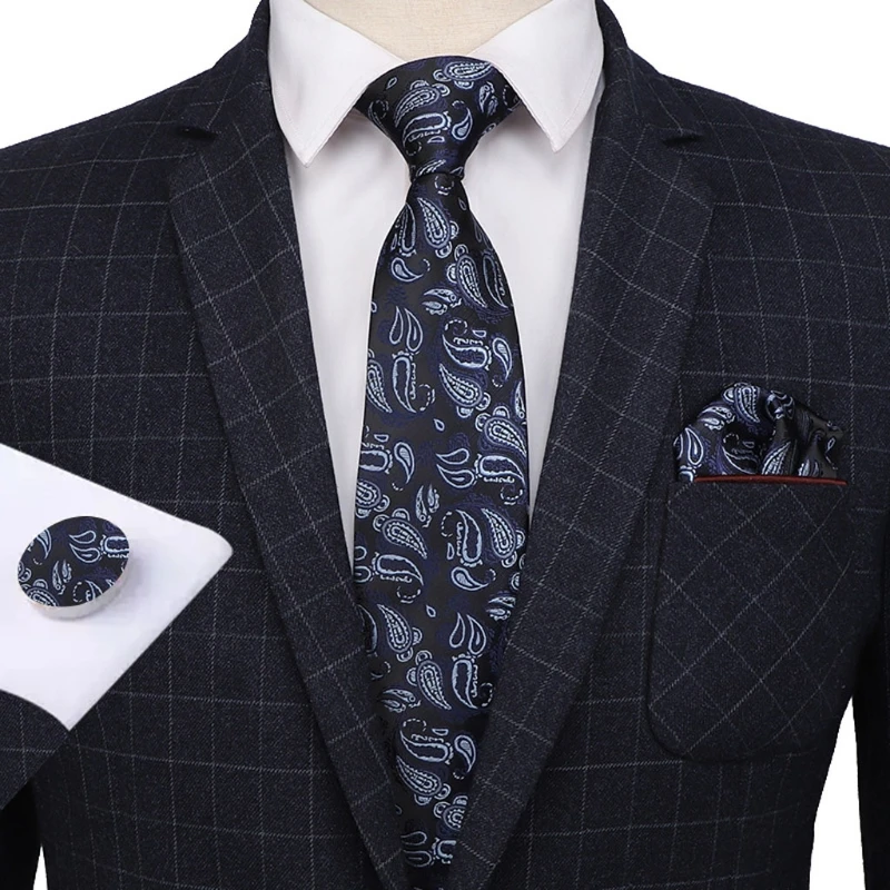 Men Ties Paisley Woven Silk Necktie Set with Pocket Round Cufflinks Formal Tie Clips Men Elegant Jewelry Kit
Men Ties Paisley Woven Silk Necktie Set with Pocket Round Cufflinks Formal Tie Clips Men Elegant Jewelry Kit