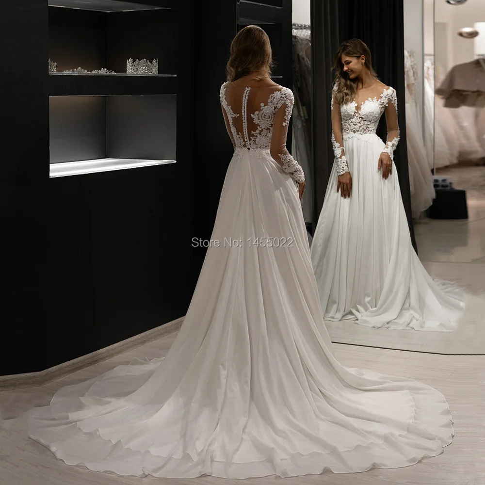 Женское свадебное платье It's yiiya белое шифоновое А-силуэта с длинными рукавами и