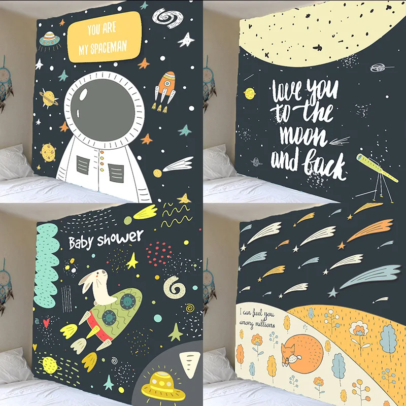 Nordic Cartoon tapestry astronaut 3d printed wall cloth cosmic background cloth moon wall hanging child dorm room decor mural
Nordic Cartoon tapestry astronaut 3d printed wall cloth cosmic background cloth moon wall hanging child dorm room decor mural
