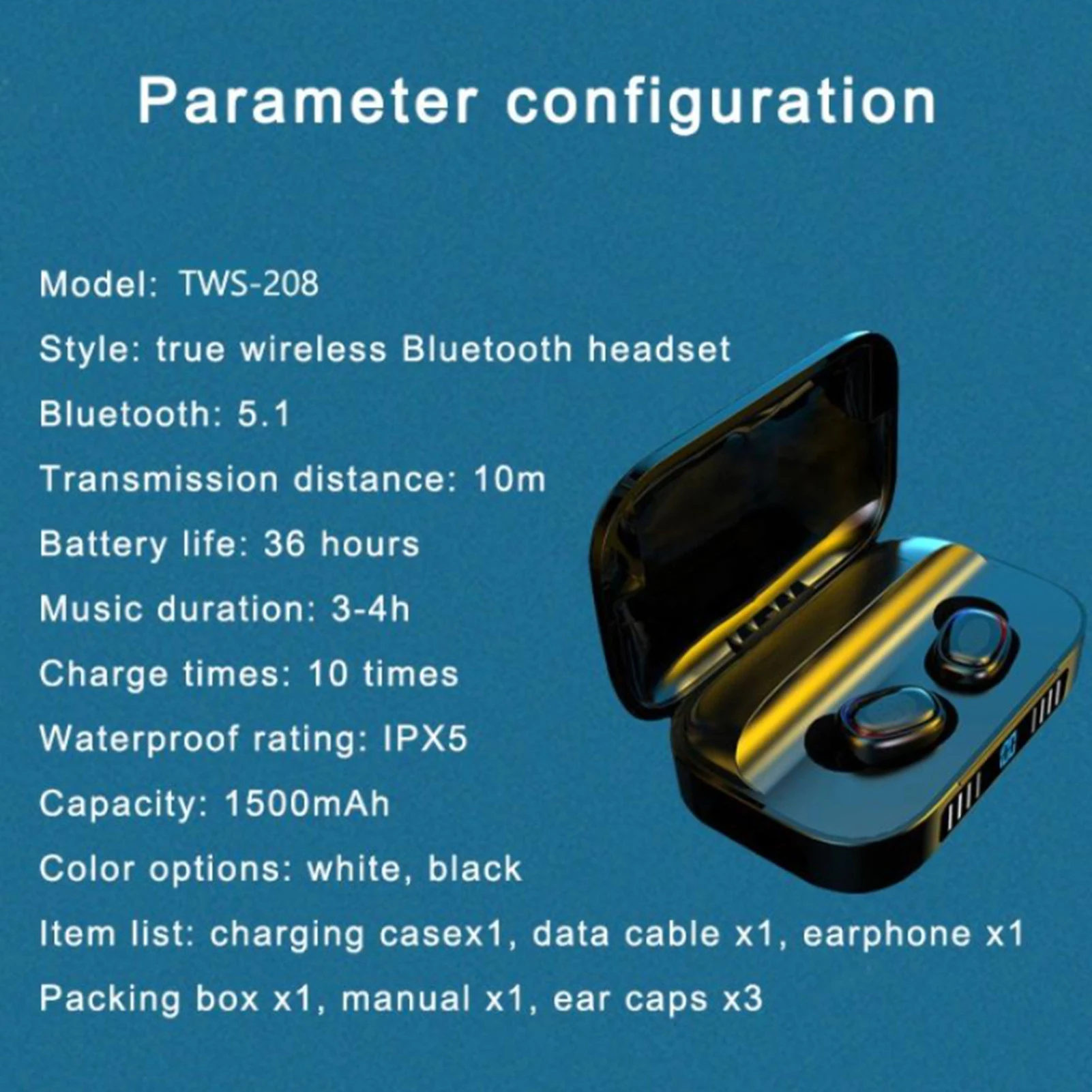 Wireless Bluetooth Earphone Durable TWS-208 Bluetooth 5.1 Sports Wireless motion noise reduction Waterproof Earphone Earphone
Wireless Bluetooth Earphone Durable TWS-208 Bluetooth 5.1 Sports Wireless motion noise reduction Waterproof Earphone Earphone