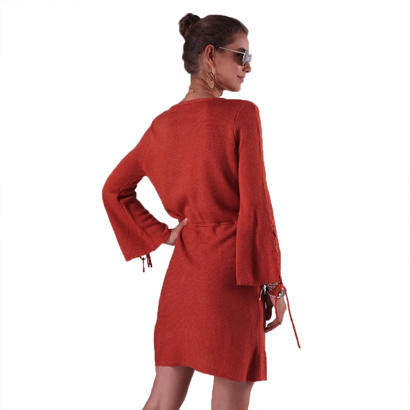 Knitted Sweater Dresses 2021 Women's for Casual Long Flared Sleeve Cuff Woman Basic Sweater Dress Tight Sexy V-neck Drawstring
Knitted Sweater Dresses 2021 Women's for Casual Long Flared Sleeve Cuff Woman Basic Sweater Dress Tight Sexy V-neck Drawstring