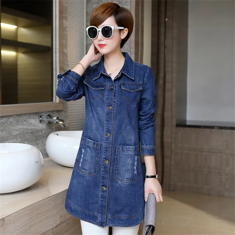 Autumn cowboy jacket women S-5XL plus size slim coat 2019 new korean long sleeve lapel loose fashion long jacket feminina LR473
Autumn cowboy jacket women S-5XL plus size slim coat 2019 new korean long sleeve lapel loose fashion long jacket feminina LR473