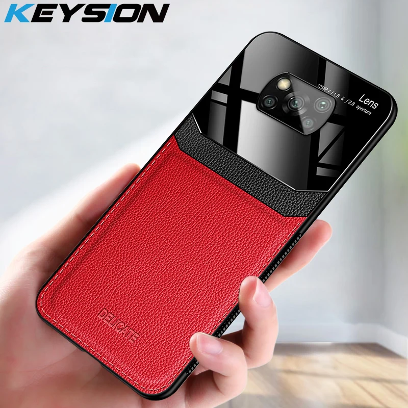 KEYSION противоударный чехол для Xiaomi POCO X3 NFC Pro кожаное зеркало телефона из