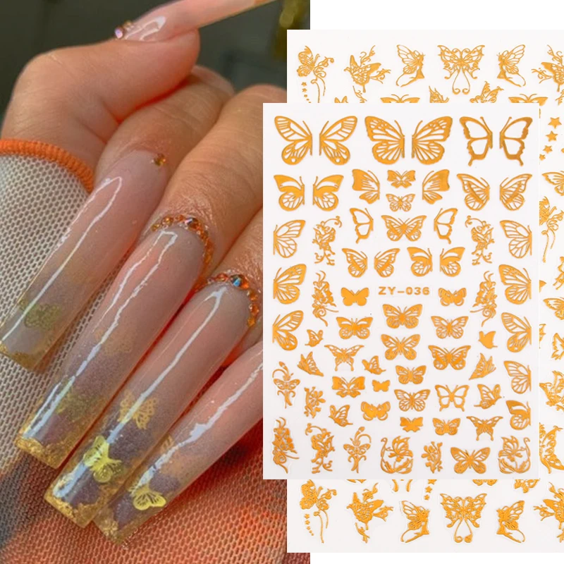 

3D Butterfly Nail Art Stickers Adhesive Sliders Nail Decals Laser Bronzing Butterfly Nail Sticker Wrap Foils Nail Art Decoration