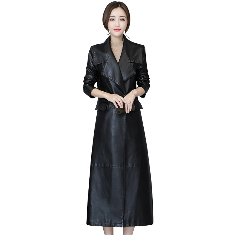 Fashion X-Long Black Leather Jacket Women Turn-down Collar Slim Soft Pu Leather Trench Coat Female Overcoats
Fashion X-Long Black Leather Jacket Women Turn-down Collar Slim Soft Pu Leather Trench Coat Female Overcoats