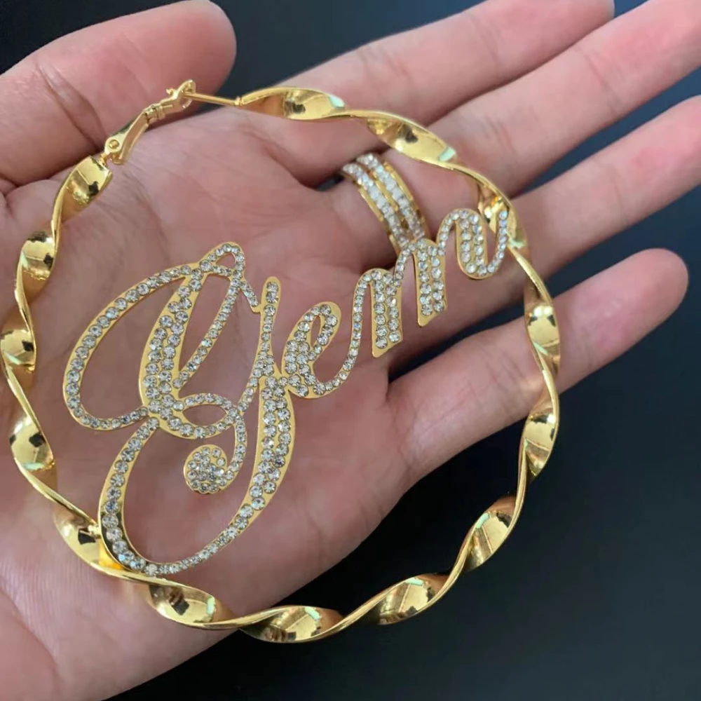 Fashion Bling Name Earrings Custom Name Twist Thread Hoop Earrings Letter Big Personalised Name Earrings Women Christmas Gifts
Fashion Bling Name Earrings Custom Name Twist Thread Hoop Earrings Letter Big Personalised Name Earrings Women Christmas Gifts